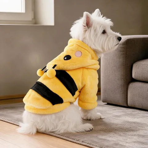 Pet circle Polyester Fleece Dog Clothing Cute Bee Shape Hooded Striped Warm Apparel For Small Dogs Cats Autumn Winter