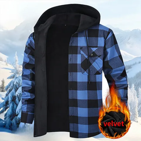 Herren Kariertes Flanell Kapuzenhemd Jacke Dick Warm Fleece Gefüttert Casual Kariertes Hemd Top Für Winter Outwear Große Größen Streetwear