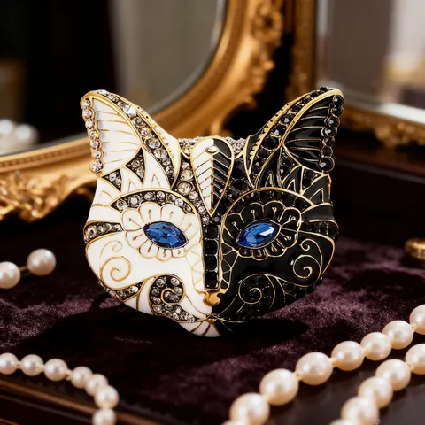 Vintage Cat Head Brooch Alloy Enamel Animal Pin For Women Colorful Rhinestone Crystal Eye Fashion Clothing Accessory