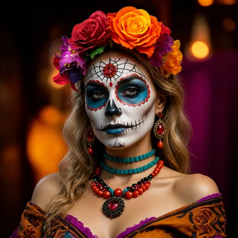 Handmade Colorful Artificial Cloth Flower Headband Mexican Day Of The Dead Halloween Carnival Party Accessories 3D Floral Headpiece For Women