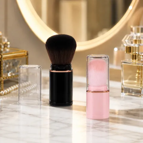 Portable Retractable Makeup Brush Synthetic Fiber Soft Powder Blush Brush With Transparent Dustproof Cover Beauty Tool
