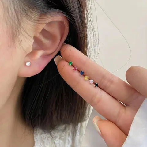 Minimalistische Legierung Bunte Zirkonia Ohrstecker Mit 925 Sterling Silber Ohrstecker-Stift Einfach Rund Schmuck Für Damen Mädchen Täglich