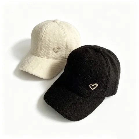 Berretto da Baseball in Lana di Alpaca da Donna Autunno Inverno Caldo Cuore Strass Berretto Regolabile Casual All'aperto