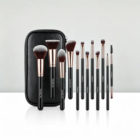 Professional Makeup Brushes Synthetic Fiber Bristles Wood Handle With PU Leather Zipper Case Soft Cosmetic Beauty Tools
