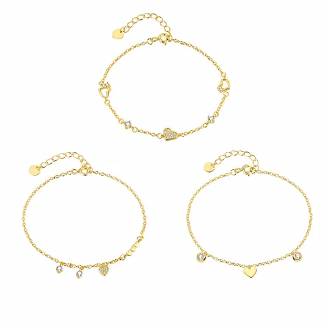 Bracciale a Cuore in Argento Sterling 925 con Zirconia per Donna Lusso Leggero Francese Placcato Oro Regolabile Gioielli Eleganti