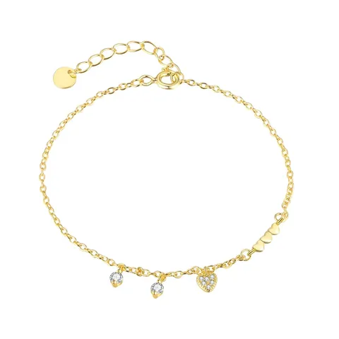 Bracciale a Cuore in Argento Sterling 925 con Zirconia per Donna Lusso Leggero Francese Placcato Oro Regolabile Gioielli Eleganti