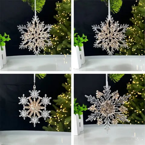 Colgantes de Navidad de Acrílico con Lentejuelas de Oro Champaña Transparentes Copo de Nieve Reno Bailarina Estrella Adornos Colgantes Para Decoración de Árbol de Navidad