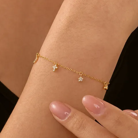 925 Sterling Silber Stern Mond Kreuz Armband Zierliche Strass Herz Anhänger Verstellbare Kette Armband Japanischen Stil Minimalistischen Schmuck Damen