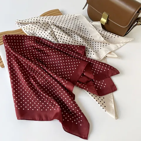 French Polka Dot Satin Square Scarf Elegant Silk-Like Neck Scarf For Women Lightweight Head Scarf Versatile Styling Fashion