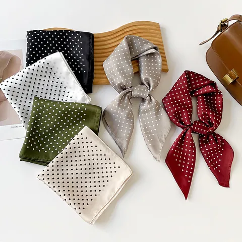 French Polka Dot Satin Square Scarf Elegant Silk-Like Neck Scarf For Women Lightweight Head Scarf Versatile Styling Fashion