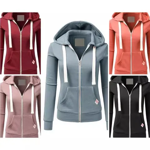 Sudadera con Capucha y Cremallera Informal para Mujer Patchwork de Manga Larga Chaqueta con Capucha con Bolsillos Color Sólido Top