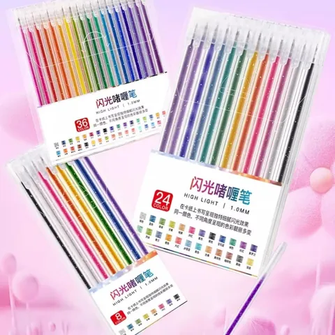 Multicolor Metallic Glitter Gel Pens Multicolor Shimmer Highlighters Sparkling Ink Pens for Drawing Highlighting DIY Scrapbooking Journaling Student Stationery