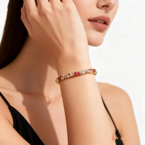 Western Fashion Vintage Colorful Enamel Bangle For Women Zinc Alloy Open Bracelet New Chinese Style Inlaid Rhinestone Jewelry