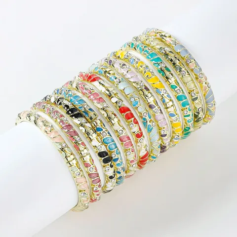 Western Fashion Vintage Colorful Enamel Bangle For Women Zinc Alloy Open Bracelet New Chinese Style Inlaid Rhinestone Jewelry