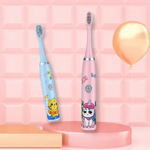 Spazzolino Elettrico per Bambini Vibrazione Sonica Ricaricabile Set Spazzolino per Bambini 3-12 Anni Design Tigre Unicorno Giraffa Impermeabile IPX7