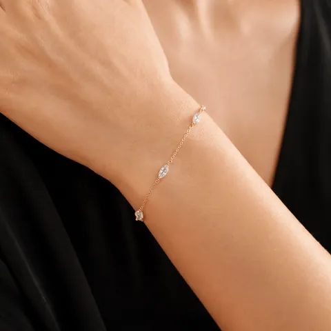 925 Sterlingsilber Armband mit Zirkonia im Marquise Schliff für Damen Feines Europäisches Gold Vergoldetes Verstellbares Herz Anhänger Armband