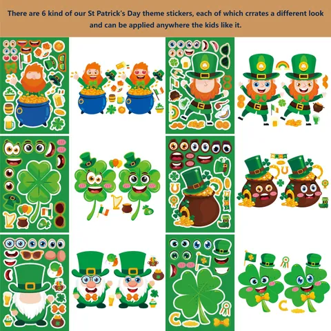 Pegatinas de Cara DIY del Día de San Patricio Dibujos Animados Leprechaun Trébol Arcoíris Rompecabezas Para Niños Fiesta Juego