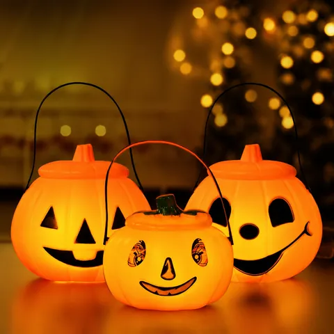 Halloween Portable Pumpkin Lantern LED Glowing Candy Bucket Trick or Treat Props Festive Party Decoration Pumpkin Pail