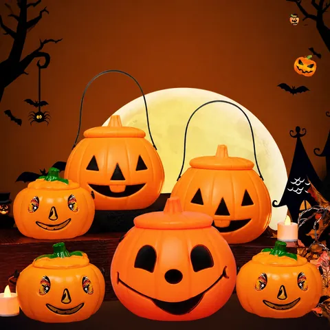 Halloween Portable Pumpkin Lantern LED Glowing Candy Bucket Trick or Treat Props Festive Party Decoration Pumpkin Pail