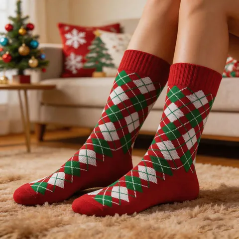 Calze al Polpaccio Unisex di Natale Festivo Babbo Natale Pupazzo di Neve Motivo Morbido Poliestere Traspirante Calze per Uomini Donne