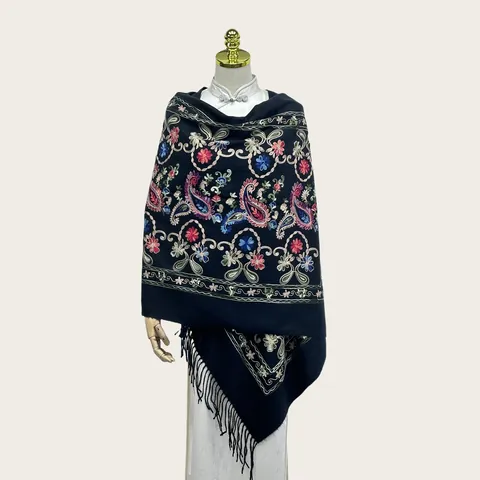 Women's Ethnic Floral Embroidered Scarf Cashmere-like Thick Warm Winter Shawl With Tassels Paisley Pattern Scarf Wrap