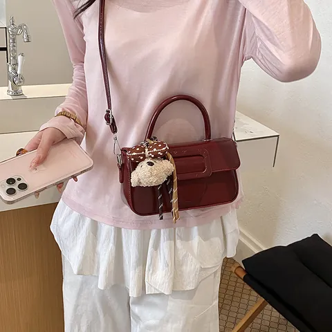 Vintage Oil Wax Leather Look PU Top Handle Small Square Bag With Decorative Buckle Crossbody Shoulder Bag For Women Handbag