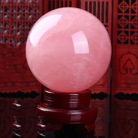 Natural Rose Quartz Sphere Crystal Ball Feng Shui Stone Ornament With Carved Wooden Base For Home Office Decor Healing Gemstone