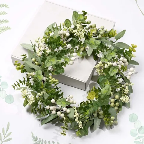 Artificial Eucalyptus Leaf Berry Wreath Christmas Decoration Welcome Sign Wall Hanging Garland For Front Door Wedding Home Party Ornament