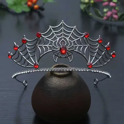Barok Gotische Spinnenweb Legering Kroon Voor Vrouwen Halloween Feest Strass Spin Tiara Hoofdband Vintage Bruids Haaraccessoires