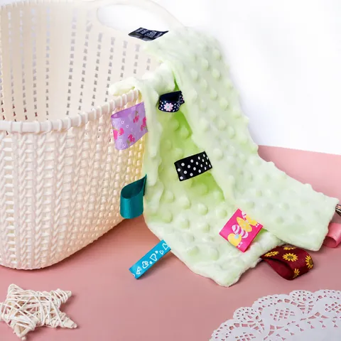Insular Baby Security Blanket Soft Minky Dot Soothing Towel With Colorful Ribbon Tags For Newborns Toddlers Sleeping Comfort