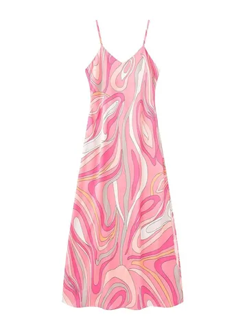 Vestido Maxi de Verano con Estampado para Mujer con Tirantes Finos Espalda Descubierta Cuello en V Talla Alta Playa Vacaciones