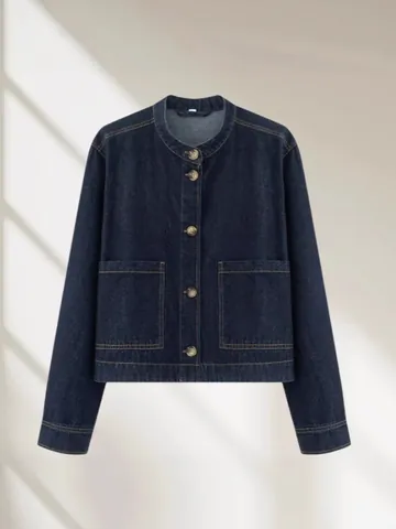 Dames Casual Keper Denim Jas Opstaande Kraag Single Breasted Zakken Lange Mouwen Jas Polyester Herfst Mode Outwear Top
