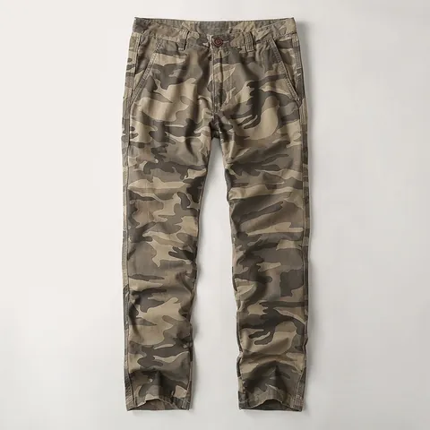 Men's Cargo Casual Trousers Pure Cotton Camouflage Washed Straight Leg Multi Pockets Fashion Outdoor Sports Pants For Men