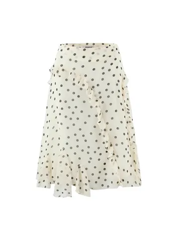 Eleganter Polyester Midirock Damen Polka Dot Rüschen Midirock Hohe Taille A-Linie Rock Casual Sommer Strand Urlaub Unterteil