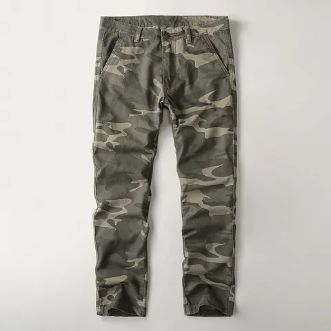 Men's Cargo Casual Trousers Pure Cotton Camouflage Washed Straight Leg Multi Pockets Fashion Outdoor Sports Pants For Men