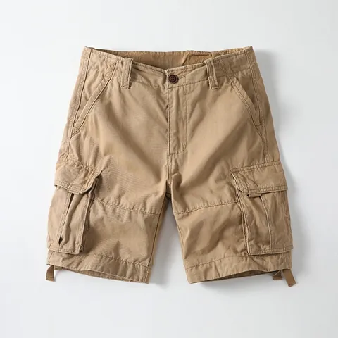 Men American Vintage Casual Cargo Shorts Summer Loose Camouflage Work Pants Straight Cotton Multi-Pocket Shorts Bottom