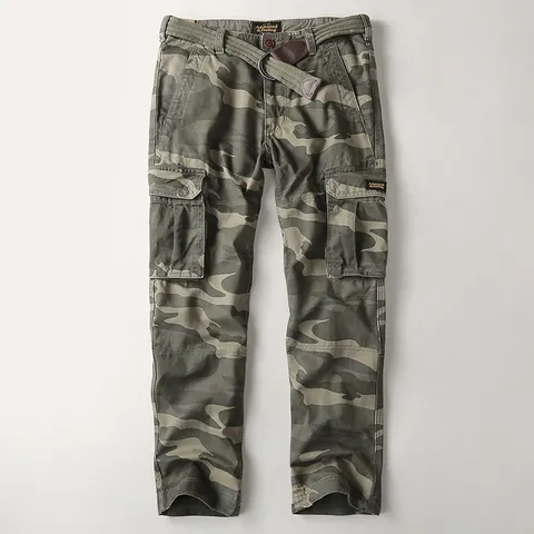 Herren Heavyweight Baumwolle Cargo-Hose Mit Gürtel Verschleißfeste Outdoor Lässige Mehrfachtaschen Lange Hosen Tarnung Einfarbig Joggers