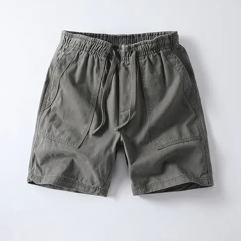 American Retro Men's Cotton Cargo Shorts Summer Loose Camouflage Elastic Waist Drawstring Casual Beach Shorts Men Clothing