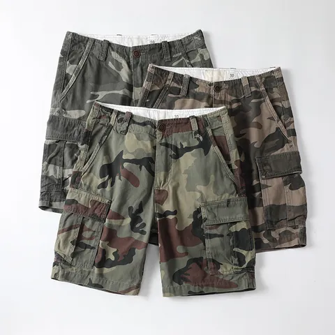 Men's American Vintage Cotton Camouflage Cargo Shorts Loose Multi-pocket Outdoor Tactical Summer Casual Camo Shorts