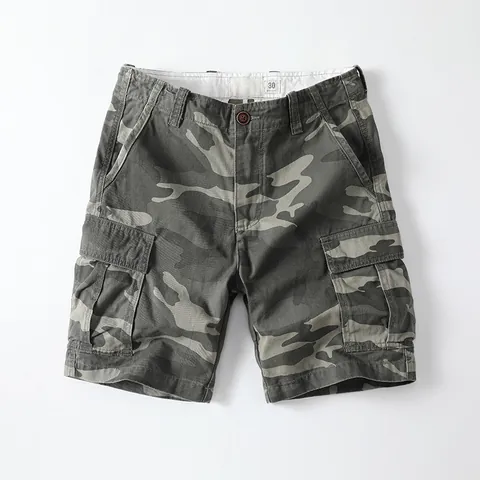 Men's American Vintage Cotton Camouflage Cargo Shorts Loose Multi-pocket Outdoor Tactical Summer Casual Camo Shorts