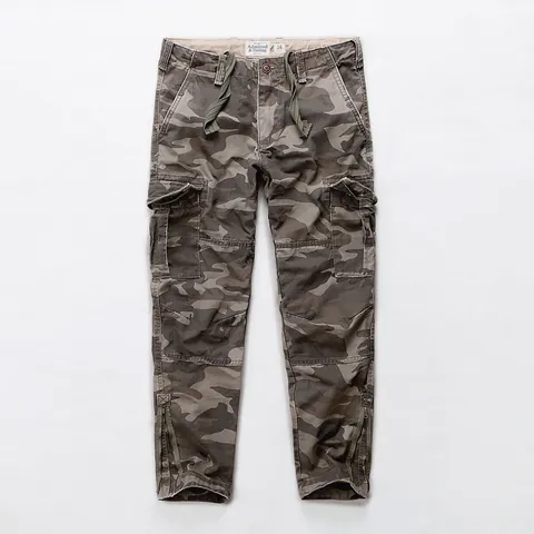 American Vintage Men's Cotton Cargo Pants Loose Camouflage Multi-Pocket Sporty Washed Pants With Zippered Cuffs Straight Leg Trousers