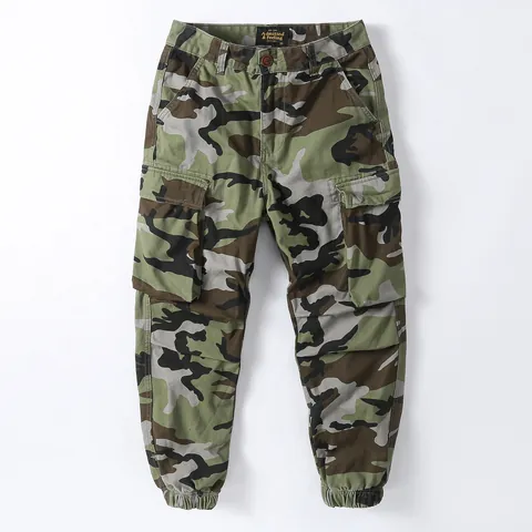 Men's American Retro Camouflage Cargo Pants Loose Multi-Pocket Jogger Sweatpants Cotton Casual Military Trousers Plus Size