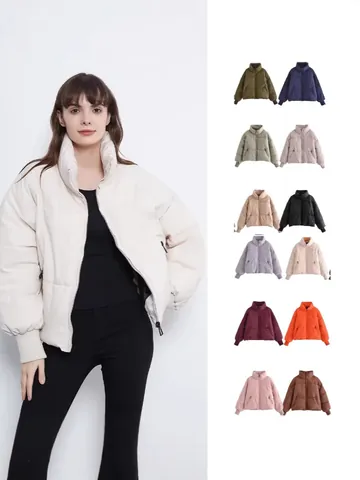 Women Urban Casual Loose Puffer Jacket Stand Collar Windproof Polyester Cotton Filling Winter Coat Warm Outerwear Top