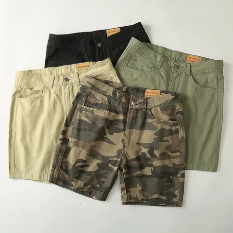 Vintage Men Cotton Cargo Shorts Retro Multi-Pocket Casual Outdoor Shorts Bottom Loose Fit Camouflage Solid Color Summer Shorts
