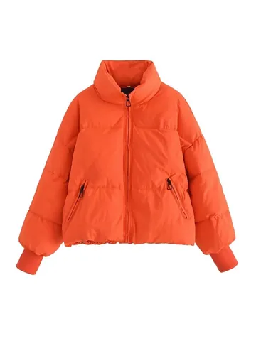 Women Urban Casual Loose Puffer Jacket Stand Collar Windproof Polyester Cotton Filling Winter Coat Warm Outerwear Top
