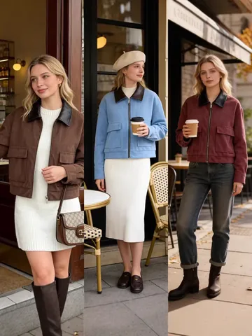 Women Vintage Corduroy Barn Jacket Contrast Faux Leather Patchwork Long Sleeve Zip Up Casual Outerwear Fashion Jacket Top