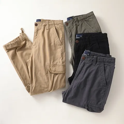 Men Retro Amekaji Cotton Cargo Pants Multi Pocket Straight Leg Casual Camouflage Tactical Work Trousers For Outdoor