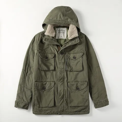 Men's Vintage Americana Cotton Padded Jacket Hooded Multi-pocket Camouflage Parka Warm Quilted Sherpa Lined Workwear Coat Top