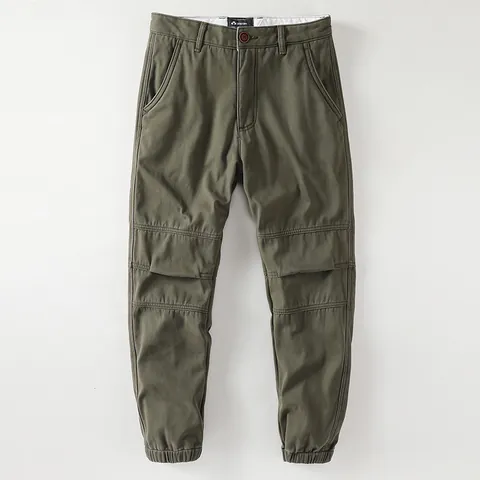 Men American Vintage Fleece Lined Cargo Pants Cotton Solid Color Distressed Multi Pocket Casual Warm Jogger Pants For Winter