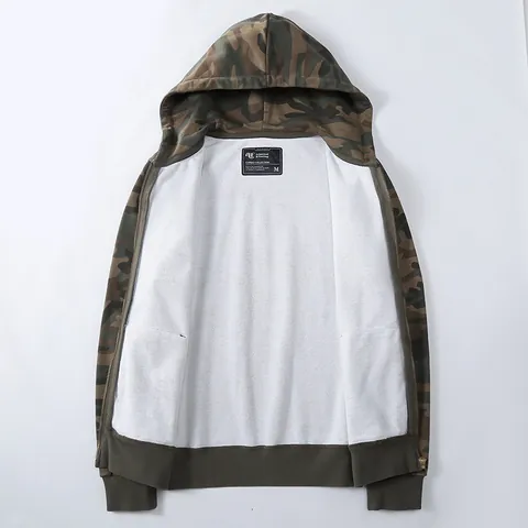 Chaqueta de Punto de Camuflaje de Algodón Casual para Hombre Cárdigan con Capucha y Cremallera Manga Larga Corte Holgado Ropa Deportiva Top